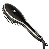 Cepillo Alisador Uspicy con Guantes Aislantes, Peine Eléctrico para Pelo Encrespado Sedoso, Cepillo de Pelo Antiquemadura y Antiestático, Temperatura Ajustable con Pantalla LED, Barnizado Negro
