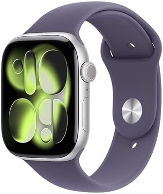 Apple Watch Series 11 GPS, Cassa 46 mm in alluminio color argento con Cinturino Sport viola nebbia - M/L