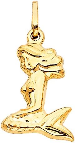 Polished 14K Solid Yellow Gold Mermaid Pendant