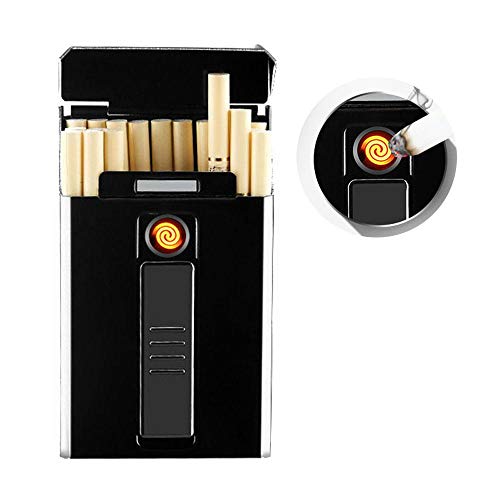 AUOKER Scatola Portasigarette con Accendino Elettrico, 20 Pezzi Astuccio di Sigarette Sottili, Accendisigari Elettrico Ricaricabile Titolare con Cavo USB per Donne - Senza Fiamma, Antivento, Metallo