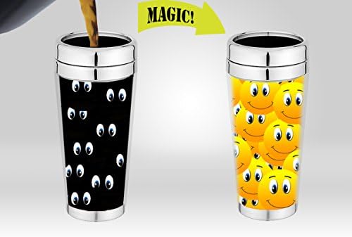 Magic Travel Mug | Amazing New Heat Sensitive Color Changing Stainless Steel Coffee Mug , Good Unique Gift Idea | Funny Smiley Thermos | 16-ounce