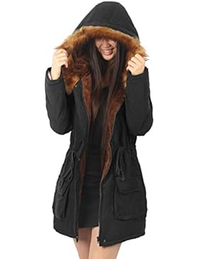 4How Damen Winterantel women Parka coat mit Pelzkapuze