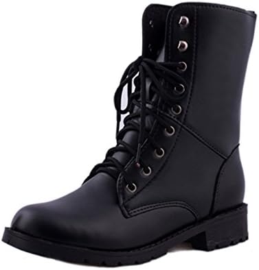 ESAILQ Boots Women Fashion Cross-Tied Lace Up Flat Black Martin Boots Shoes