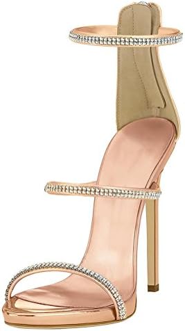 SYYAN Women's Rome PU Hot Drilling Open Toe Zipper Manual Pump Dress Sandals Gold, 2, 45