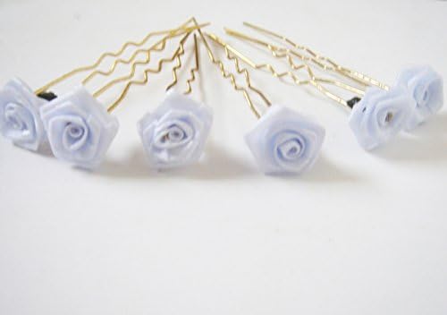 6 gold-colored hairpins with rose in the color light blue