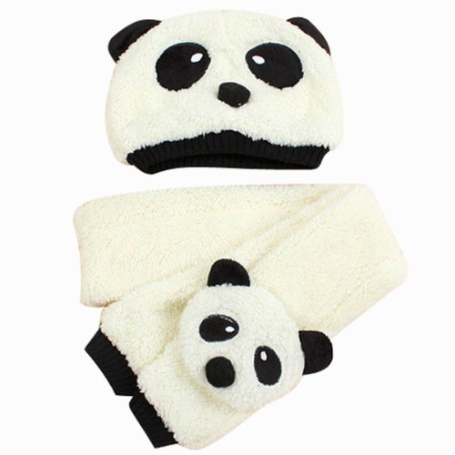 Cream Baby Kid Toddler Cute Warm Animal Cartoon Panda Winter Cap+Scarf Set Hat Beanie