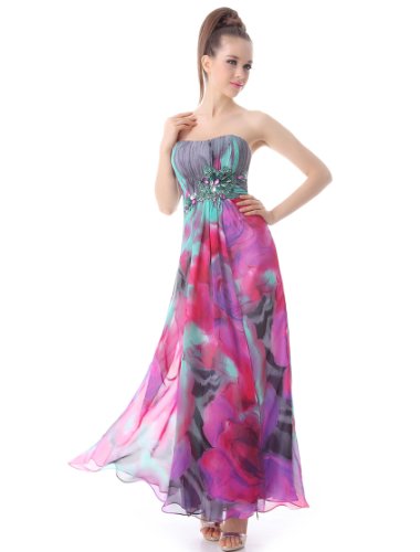 Ever Pretty Padded Rhinestones Ruffles Printed Strapless Evening Dress 09203, HE09203HP08, Hot Pink, 8UK