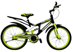 Geoman Spart 20T Children Bicycle Mountain Bike Rear Shocker Suspension Single Speed Carrier Kids Cycle, Black Green, Age 5-8 Years
