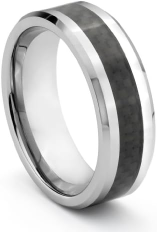6MM Tungsten Carbide Wedding Band Ring w/ Black Carbon Fiber Inlay (Available Sizes H - V) SIZE U