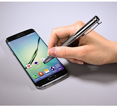 Hama 2in1 Eingabestift mit integriertem Kugelschreiber (geeignet für Smartphones und Tablets, Clip Halterung, austauschbare blaue Qualitätsmine) Stift für Smartphone silber/grau - 5