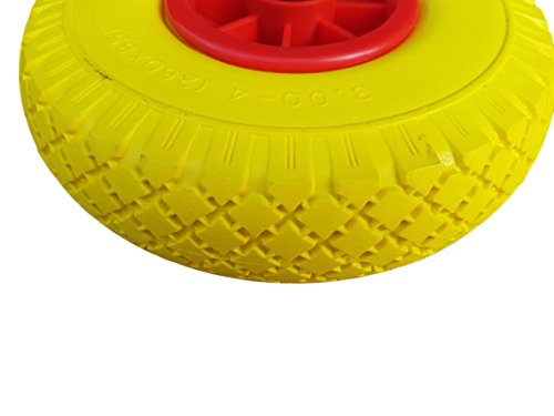 2 x Frosal PU Rad Bollerwagen + Radbefestigung Sackkarre Ersatzrad Vollgummi pannensicher gelb/rot - 2