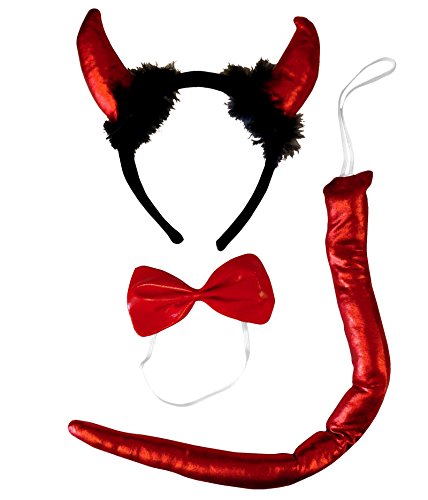 Preisvergleich Produktbild Rot Glänzende Satin Teufel Hörner Tail Pvc Fliege Halloween