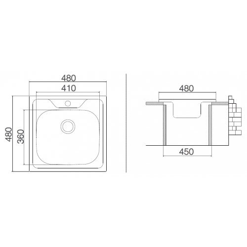 Edelstahl Unterbauspüle I Küchenspüle / Spülbecken MIZZO Sino 480 I Edelstahlspüle/ spüle 480mm x 480mm. - 2