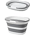 Blinggo Collapsible Plastic Bucket with Handle 16L, Portable and Space Saving, Multi-Function Cleaning Laundry Basket Outdoor Basin, Elliptic Large Capacity (Gery)