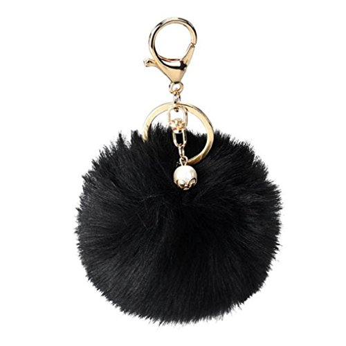 Keychain Beutel Kette Auto Anhänger, Xmansky Kaninchen Faux Fur Ball Schlüsselbund Tasche Plüsch Auto Schlüsselring Auto Schlüssel Anhänger (Schwarz)