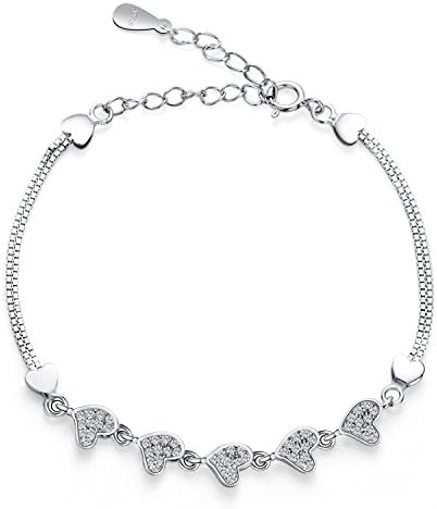 BlingGem Peach Heart Bracelet Adjustable in 925 Sterling Silver – Women’s Fashion Jewelry - Gift for Women.