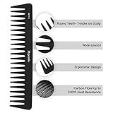 Peigne à dents larges - Peigne à cheveux professionnel en fibre de carbone de Majestik +, antistatique, force et durabilité, noir, avec pochette de produit en PVC sur mesure