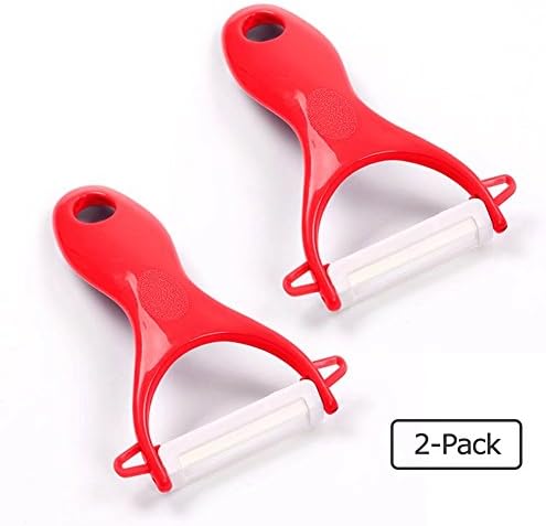 Y Peeler, VMAE Y Shaped Vegetable Peeler with Ergonomic Handle, Creative Antioxidant Ceramics Super Sharp Peeler, Apple Potato Fruit Multi-Peel Peeler Parer Cutter Kitchen Tool - 2 Pack (Red)