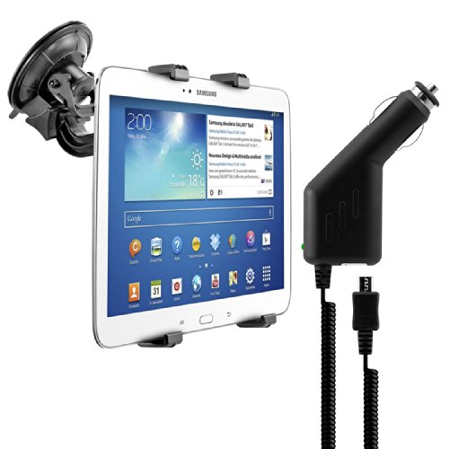 kwmobile KFZ Scheiben Halterung für Samsung Galaxy Tab 3 10.1 - PKW Auto Halter mit Saugnapf in Schwarz + Ladegerät