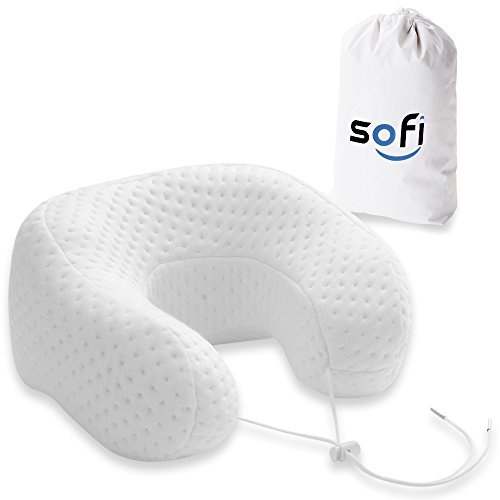 sofi Nackenhörnchen | Orthopädisches & ergonomisches Reisekissen | aus viscoelastischem Gelschaum | Thermoregulierender Bezug | Reise Nackenkissen /Kopfkissen für Flugzeug, Auto, Zug 31x28x12 cm