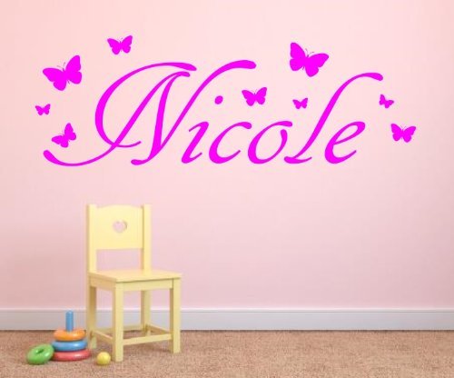 Personalised Custom Name Butterfly vinyl wall art sticker - ANY NAME - 3 sizes - 16 colours - f1 (1 - Small 50 cm long)
