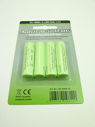 4 er Set Solar-Akku, leistungsstarke, wiederaufladbare Batterien AA- NiMH, 800mAh - 2