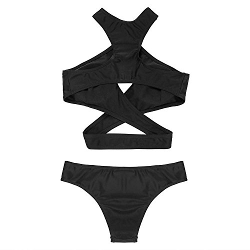 ASCHOEN Damen Push-Up Schwarz Badeanzug Bademode Neckholder Swimwear Bikini Set - 2