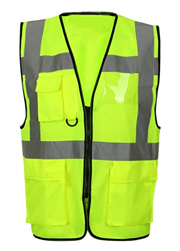 Preisvergleich Produktbild Islander Fashions Hohe Sichtbarkeit Executive Sicherheit Weste Unisex Arbeitskleidung Reflektierende Jacke Gelb / Schwarz Zip Weste 5 X GRO