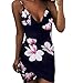 Produktbild feiXIANG Damen Sommer V-Neck Blumen kleider Party Abendkleid Casual Loose Mini Kleid Dress Enges Kleid mit ärmellosen Druckkleider Blumendruck Ballkleider (L, Navy)