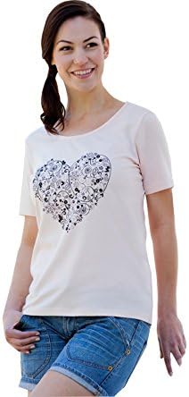 Ladies Women's T Shirt Short Sleeve Scoop Neck Casual Love Heart 100% Cotton (Small (10-12))