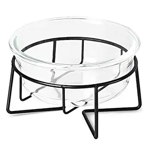 MUZITY Glass Raised Cat Small Dog Dishes, 20 Ounces Pet Food or Water Bowls with Metal Stand, Transparent
