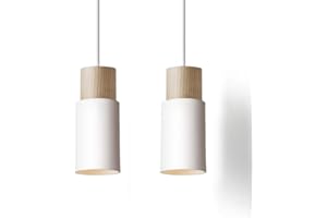 OUGLRES Lampada a Sospensione in Legno,2 Set Lampade a Sospensione Vintage Nere,Lampada Retro con Paralume in Metallo, Lampada Industriale per Isola Cucina,Camera da Letto,Ristorante,Salone, Hotel,Caffè,E27