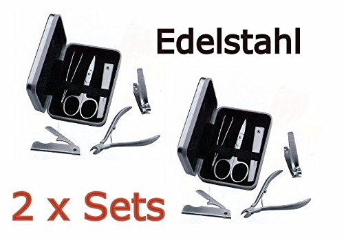 Preisvergleich Produktbild 2X 7-TLG Manikür Etui Set, Nagelschere, Pinzette, Minimesser Nagelpflege NEUWARE