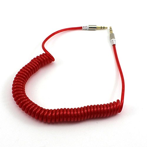 HuntGold 1X 3.5mm MaleCoil Elastisches Federzusatzkabel für Auto Heim Audio Stereo Box Mp4 Player (rot) - 2