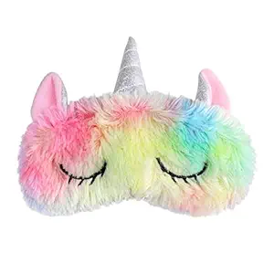 KOMTO Unicorn Plush Sleep Mask Cute Animal Rest Eye Mask Elastic Band Sleeping Eye Cover for Girls, Pack of 1