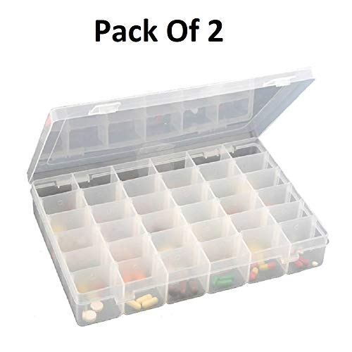 HOME CUBE® 36 Grids Clear Plastic Storage Box with Adjustable Dividers Organizer Pills Drugs Earrings Bead Jewelry Small Storage Box Case - Transparent Color (2)