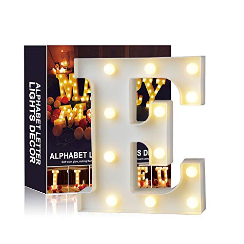 Ciojio Alfabeto Luce Bianco LED Notte Lampade Lettere Plastica Piedi Impiccagione Illuminazione per Matrimonio Festa Natale Camera Decorazione (E)