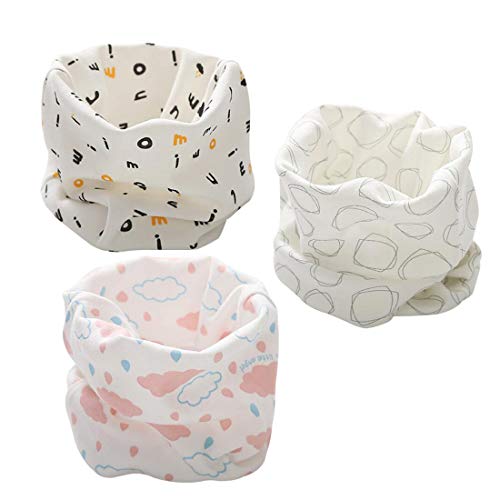 DEBAIJIA 3 pcs Unisexe Écharpe Cache-cou Bébé Enfant 0-8 Ans en Coton Doux Chaud Coupe-vent pour Printemps Automne Hiver, Multifonction: Foulard, Bandeau, Bandana, Accessoire Chic Dessin Animé - C