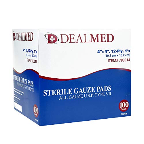 Dealmed Sterile Gauze Pads, Individually Wrapped Absorbent 4 x 4 12 Ply Cotton, 100/Box by dealmed