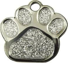 Glitter Pet Tag Silver Paw Print Design 26mm S/Steel From Melian - MESSAGE US WITH TEXT REQUIRED IN 'GIFT MESSAGE'