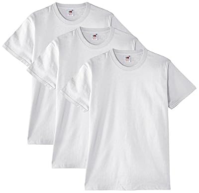 Fruit of the Loom Heavy Cotton Tee Shirt 3 Pack - T-Shirt - Coupe Droite - Col Rond - Manches Courtes - Homme, Blanc, Large