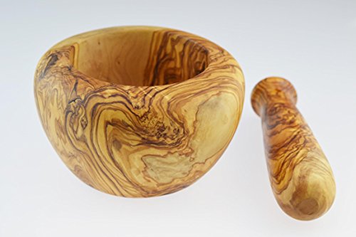 Olivenholz Mörser und Stößel, rund Stil, Korn/natur - 2