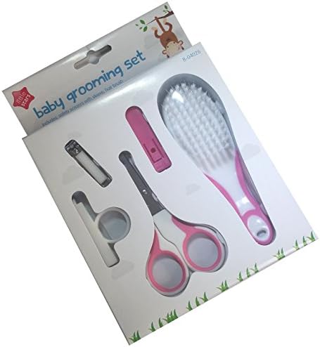 New Born Babies Manicure Set with GROOMING KIT - WITH SAFETY SCISSORS, NAIL CLIPPERS, SOFT BRUSH (Pink - Girls)