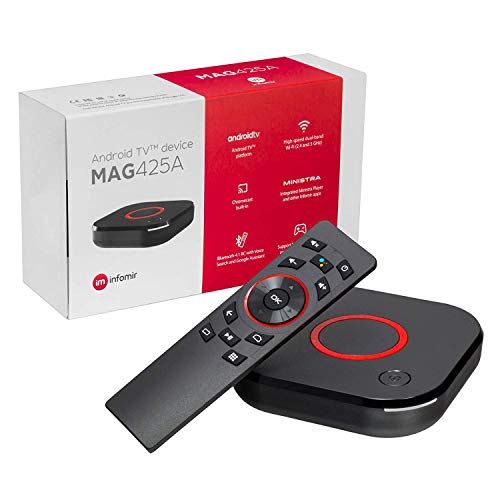MAG425A Infomir 4K IPTV Set Top Box Android TV 8.0 Multimedia Player Internet TV IP Receiver # UHD 2160p@60 FPS HDMI 2.0 USB 3.0 HEVC H.265# Arm Cortex-A53# WLAN 802.11ac + HDMI Cable