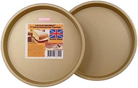 Lets Cook 8 Inch Victoria Sandwich Pans, Cake Tin Twin Pack, Fixed Base, 20cm, British Made with Gold GlideX TM Non Stick