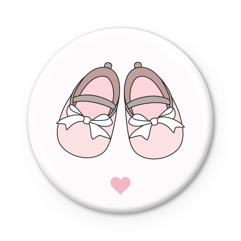 Preisvergleich Produktbild BUTTON MATT • Babyschühchen ROSA • Geschenk für Taufe, Geburt, Kindergeburtstag • Ø32mm Nadelbutton Pin Anstecker