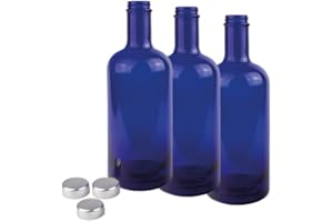 BELLEROFONTE Bouteille Modèle Gin en Verre Bleu solarisé pour Eau 750 ml avec Bouchon 3 PCS