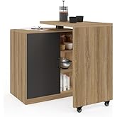 Ilot Rotatif CINA Meuble De Bar Pivotant 2 En 1 Imitation Hetre Et Noir 83343137