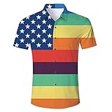 Yvelands Herren T-Shirts Sommer Independence Day Kurzarm-Shirts gedruckt Button Mode Bluse Tops(Multicolor1,M)