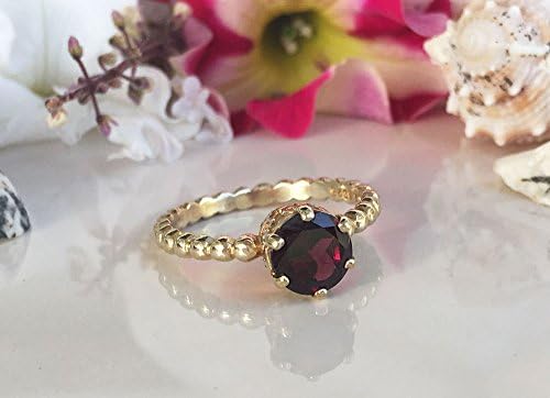 Mozambique Garnet Ring - Genuine Gemstone - January Birthstone - Stack Ring - Round Ring - Gold Ring - Prong Ring - Red Ring